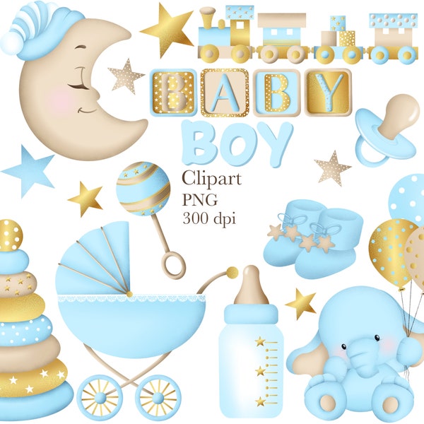 Baby Boy Clipart, Baby Digital Clipart, Baby Shower Clipart, 1st Birthday Clipart, Birthday Clipart, Baby Blue Clipart, Baby Gold Clipart