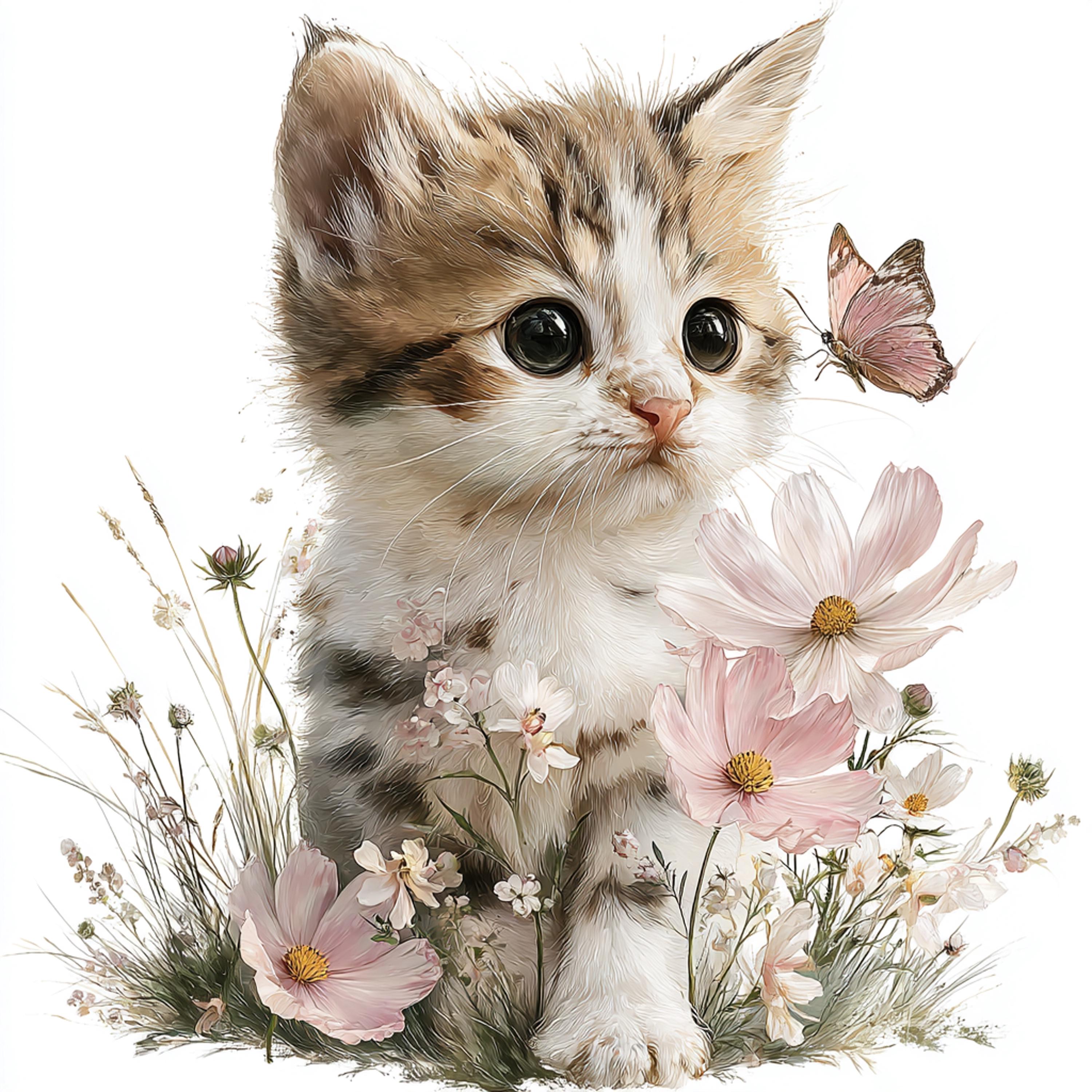 Spring Meadow Kitten Clipart, 10 Watercolor Cat Prints, Floral Ragdoll ...