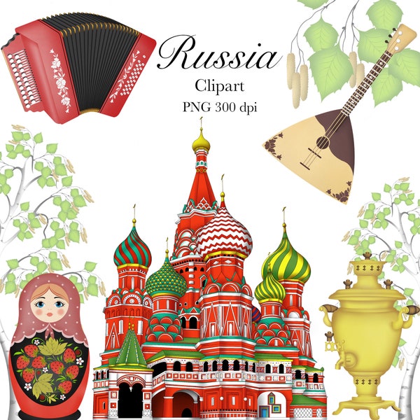 Russie Clipart, Digital Clipart, Kremlin Clipart, Matrioshka Clipart, Balalaika Clipart, Accordéon Clipart, Clipart, Travelling Clipart