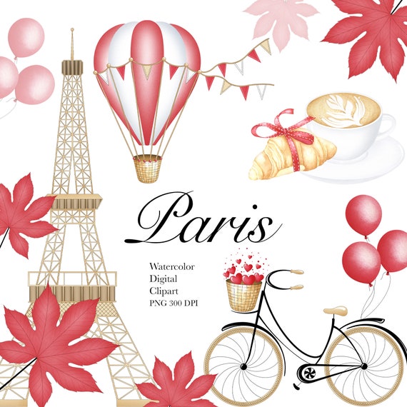 Watercolor Paris Clipart, Travel Clipart, Romantic Clipart, Valentine's Day Clipart, Red Clipart, Love Clipart, Paris Clipart, Clipart