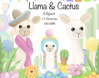 Lama Clipart Verkoop, Cactus Clipart, Lama Cactus Clipart, Clipart, Lama Digitale Clipart, Cactus Digitale Clipart, Digitaal, Lama, Cactus