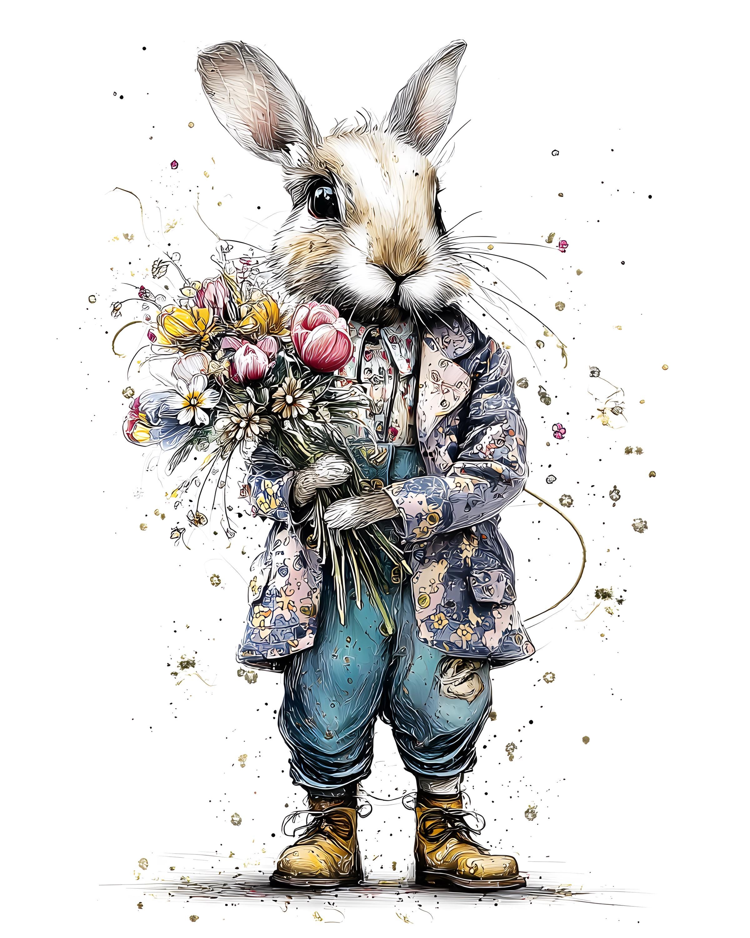 Dapper Bunny Clipart, 8 Jpgs Watercolor Rabbit in Clothes Prints ...