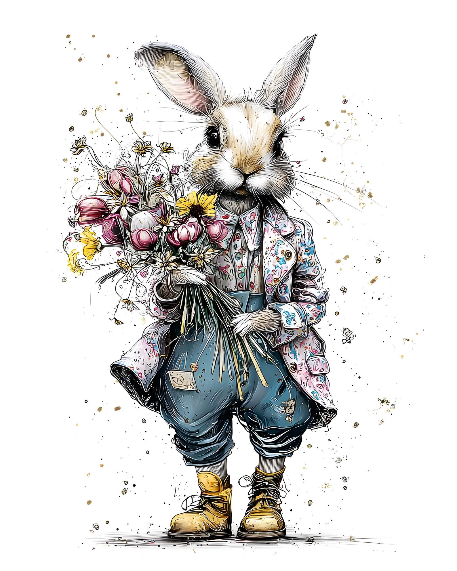 Dapper Bunny Clipart, 8 Jpgs Watercolor Rabbit in Clothes Prints ...