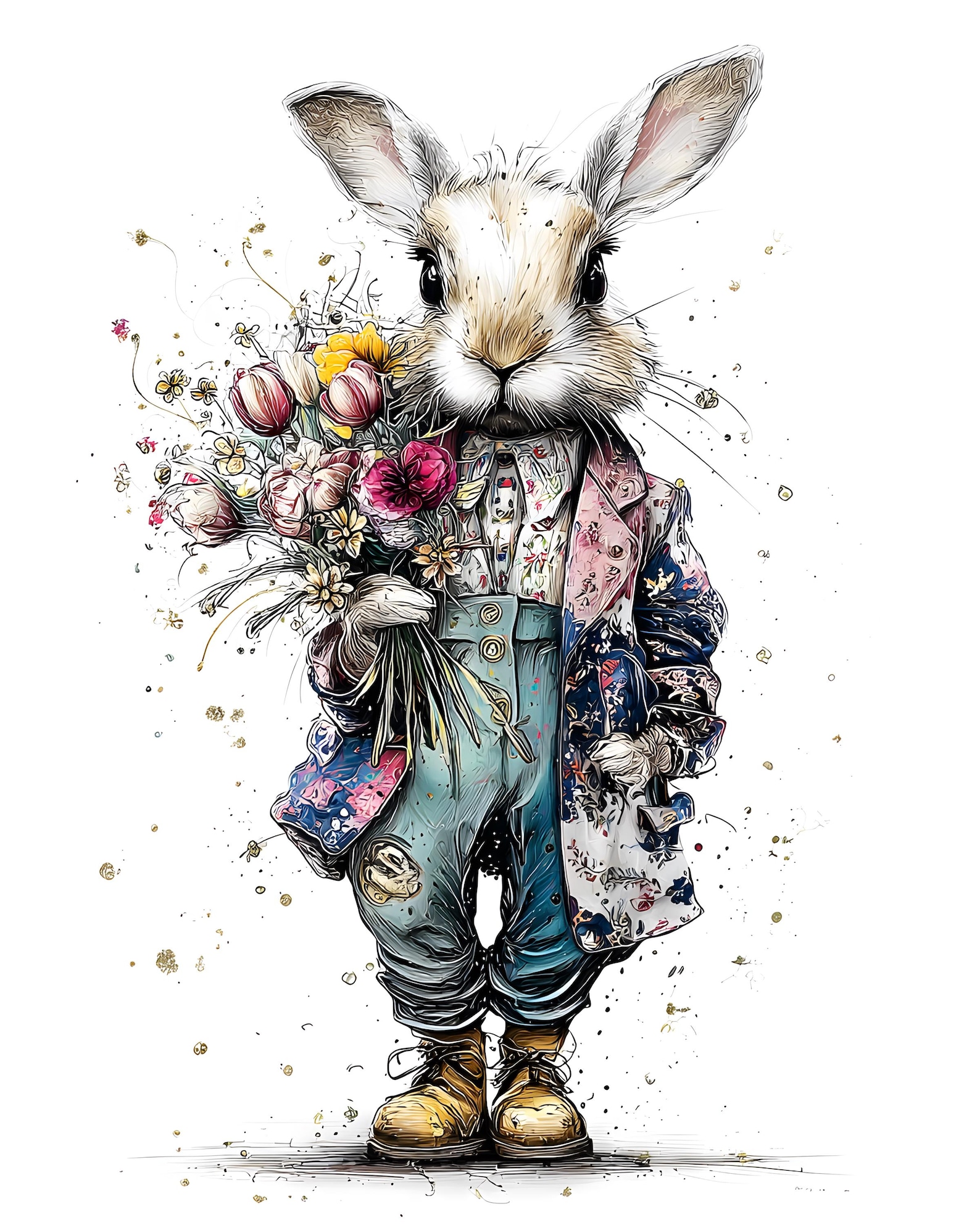 Dapper Bunny Clipart, 8 Jpgs Watercolor Rabbit in Clothes Prints ...