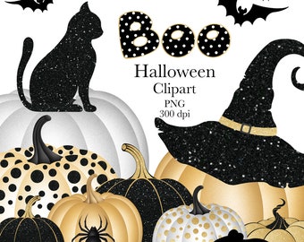 Golden Pumpkins Clipart, Halloween Clipart ,Boo Clipart, Digital Clipart,  Spooky Clipart, Pumpkins Halloween Clipart, Pumpkin Clipart