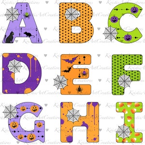 Halloween Alphabet Clipart, Halloween Numbers Clipart, Halloween, Letters, Numbers, PNG, Digital Download, Cute Halloween Letters image 2