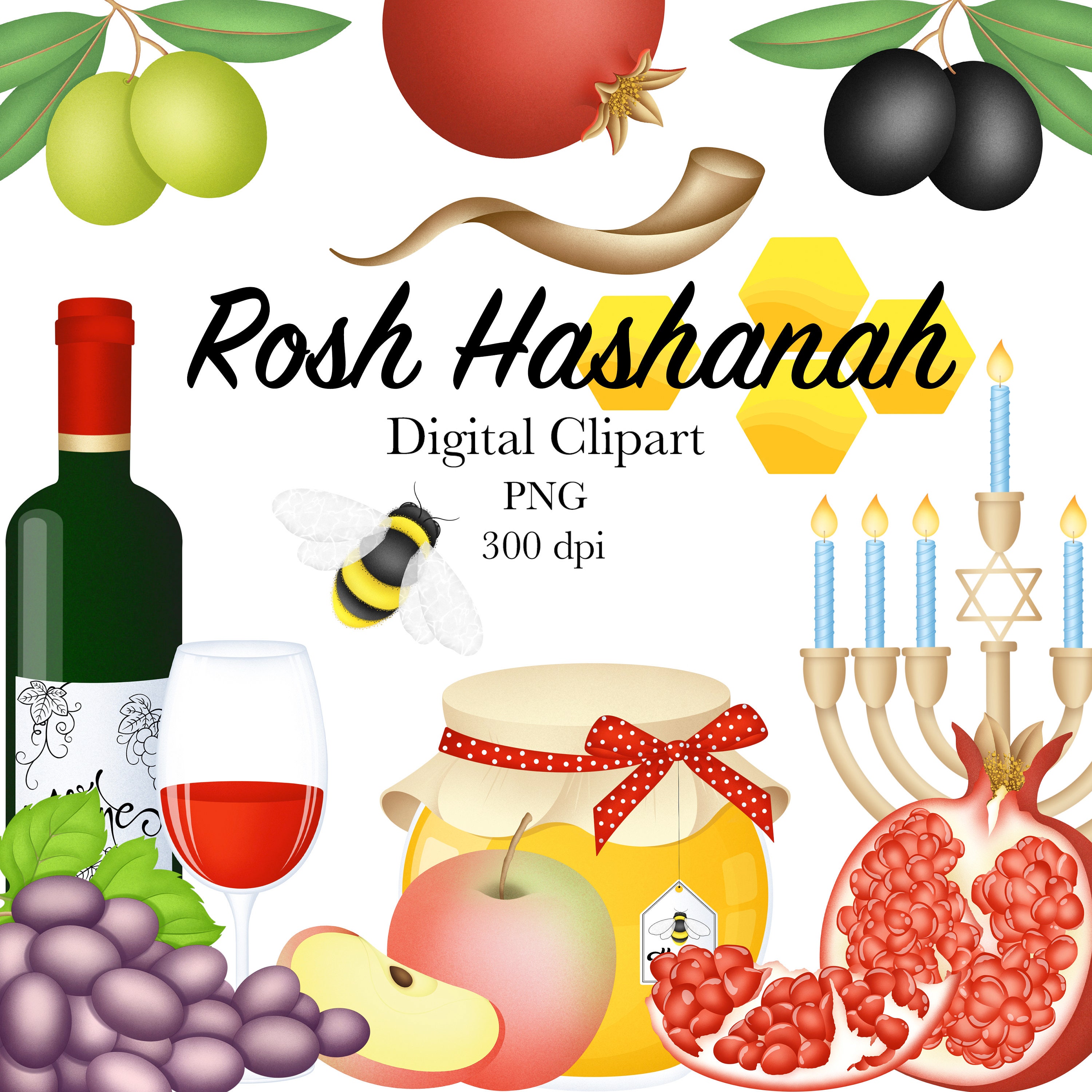 Rosh Hashana Clipart, Shana Tova, Jewish Holidays, Honey Clipart, Food