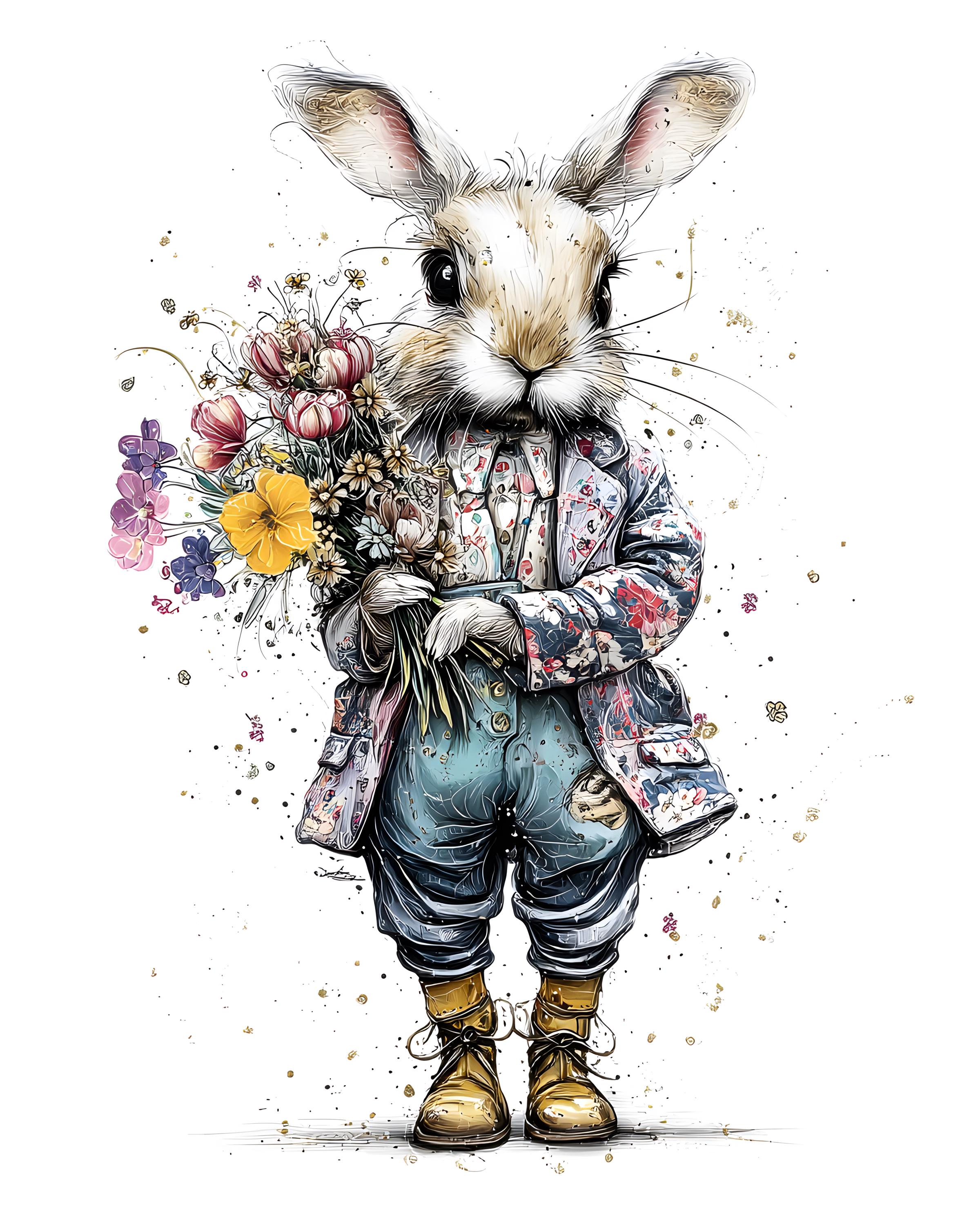Dapper Bunny Clipart, 8 Jpgs Watercolor Rabbit in Clothes Prints ...
