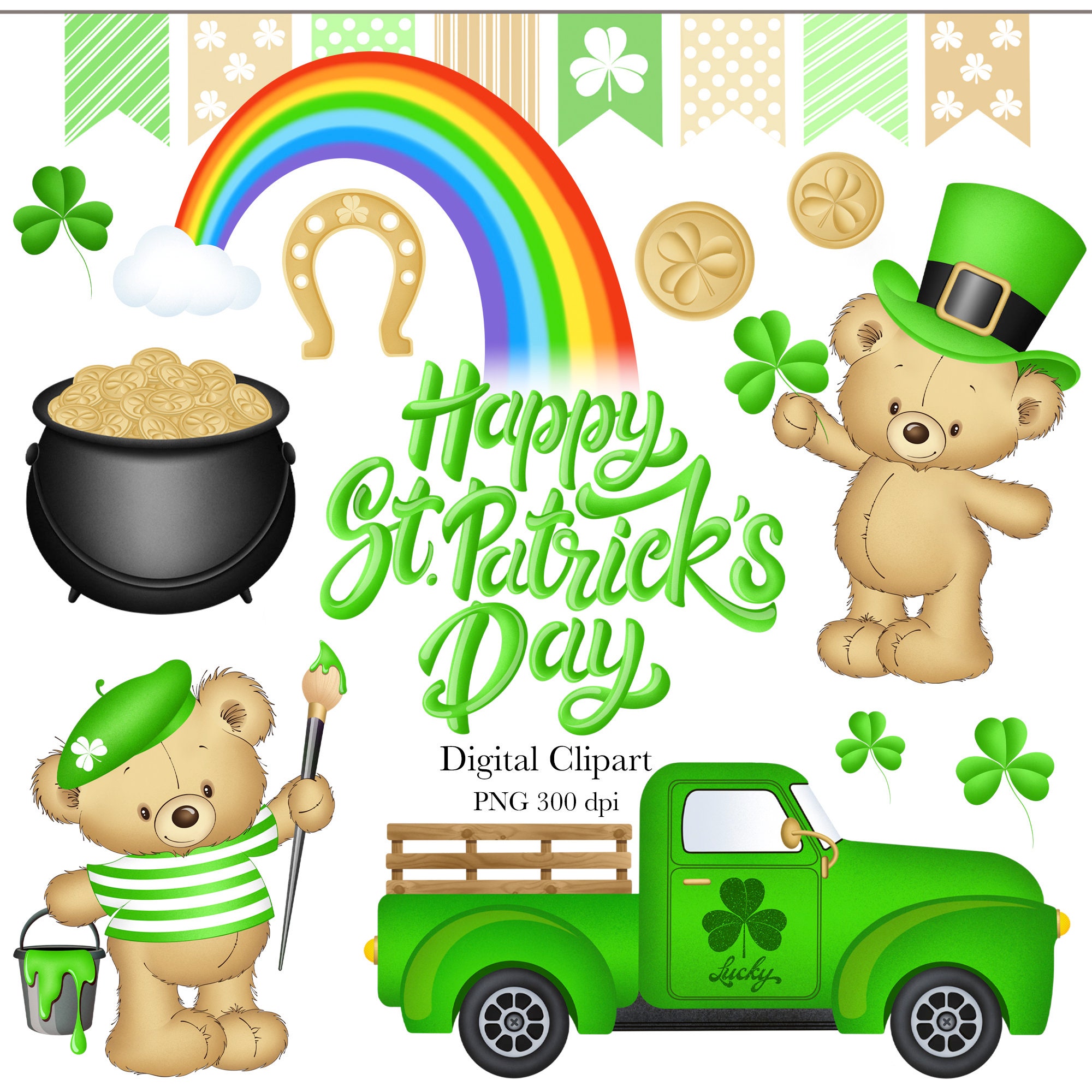 St.patrick's Day Clipart, Happy St.patrick's Day, Clover Clipart, Green ...