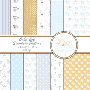 Baby Boy Seamless Pattern, Baby Boy Paper Pack, Baby Boy Digital Pattern, Baby Boy Seamless Background, 1st Birthday, Baby Shower Pattern