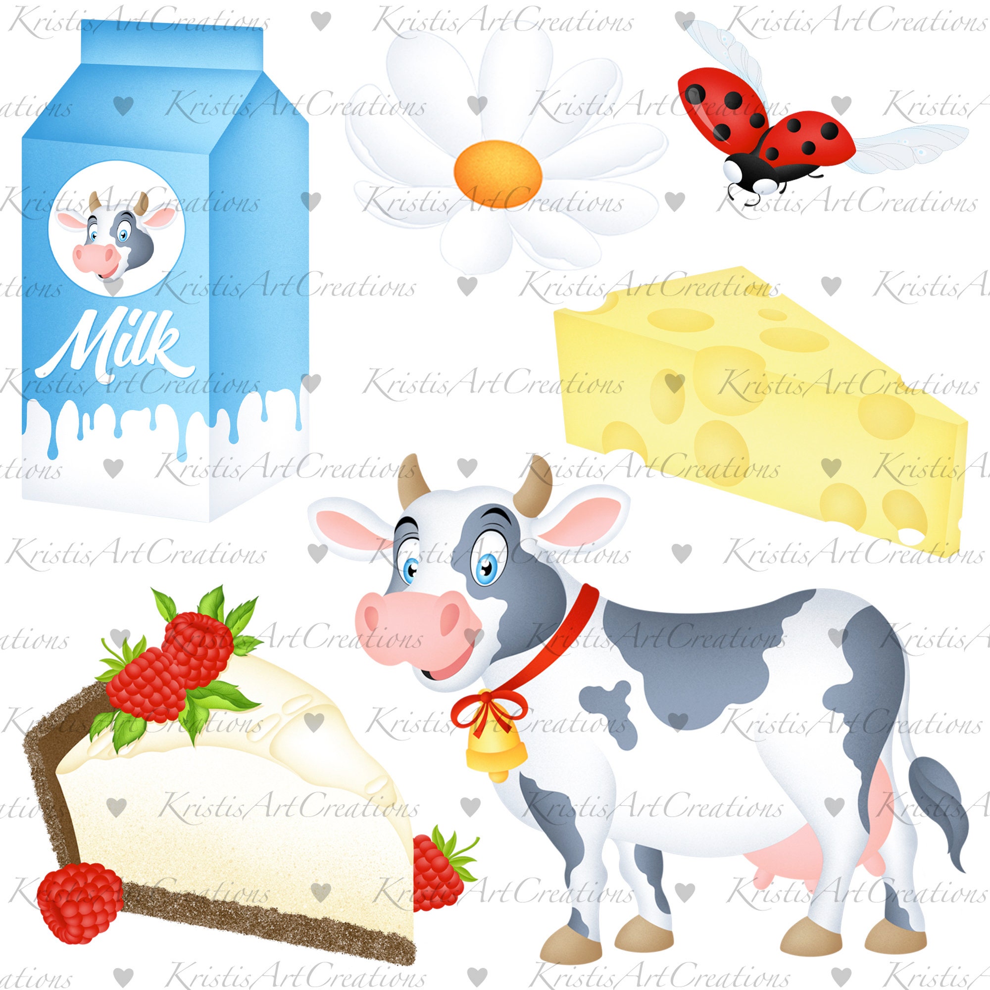 Dairy Clipart, Milk, Cow Clipart, Ice Cream, Flowers, Ladybug ...