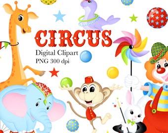 Circus Clipart, Circus Digital Clipart,  Birthday Clipart, Circus Party Clipart, Animals Clipart, Multicolor Clipart, Digital Clipart