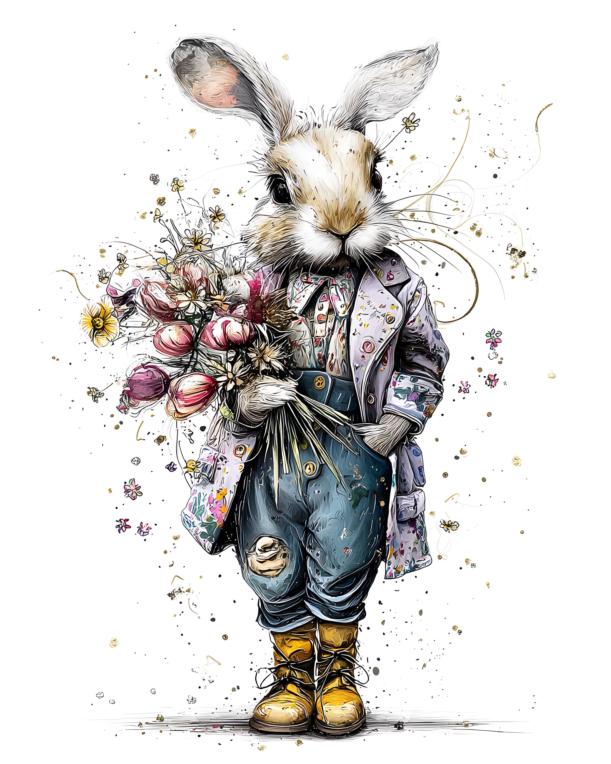 Dapper Bunny Clipart, 8 Jpgs Watercolor Rabbit in Clothes Prints ...