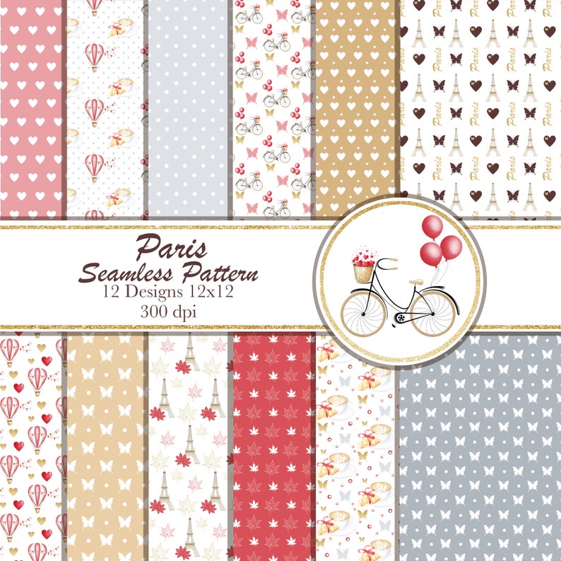 Digital Paris Pattern, Paris Seamless Pattern, Paris Digital Paper ...