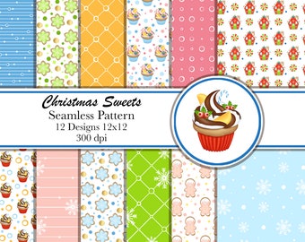 Christmas Sweets Seamless Patterns, Digital Print, Christmas Print Digital Paper, Digital Paper Pack, Seamless Pattern, Christmas Patternr