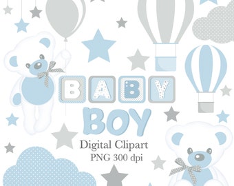 Taddy Bear Cute Clipar, Baby Boy Clipart, Baby Clipart, Baby Shower, 1st Birthday Clipart, Digital Download, PNG