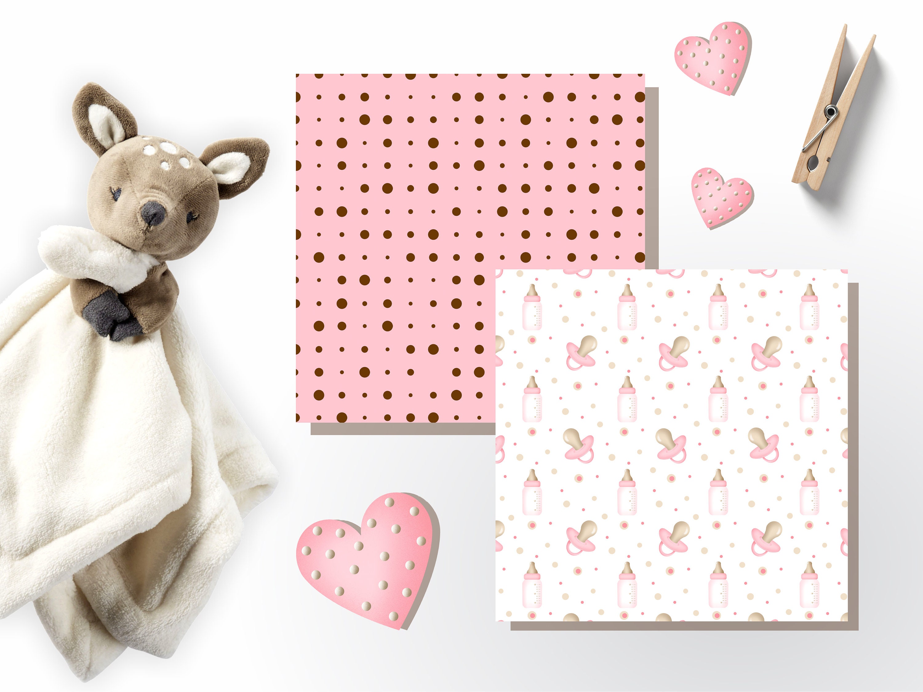 Digital Baby Girl Patterns, Baby Girl Seamless Patterns, Baby Girl ...