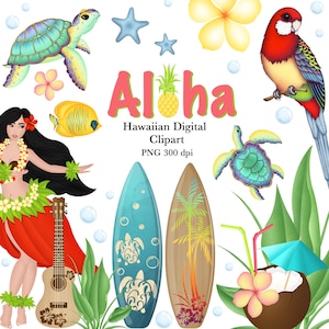 Hawaii Clipart, Aloha Clipart, Summer Clipart, Travel Clipart, Tropic Clipart, Tropical Flowers Clipart, Floral Clipart, Fruits Clipart