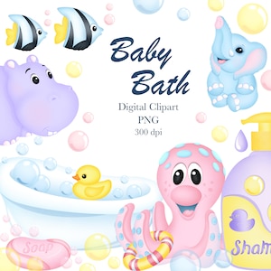 Clipart do kąpieli dla dzieci, Clipart do niemowląt, Clipart do słodkich dzieci, Clipart cyfrowy, Clipart do mydła, Clipart do baniek mydlanych, Clipart do prysznica dla niemowląt, Clipart do kąpieli