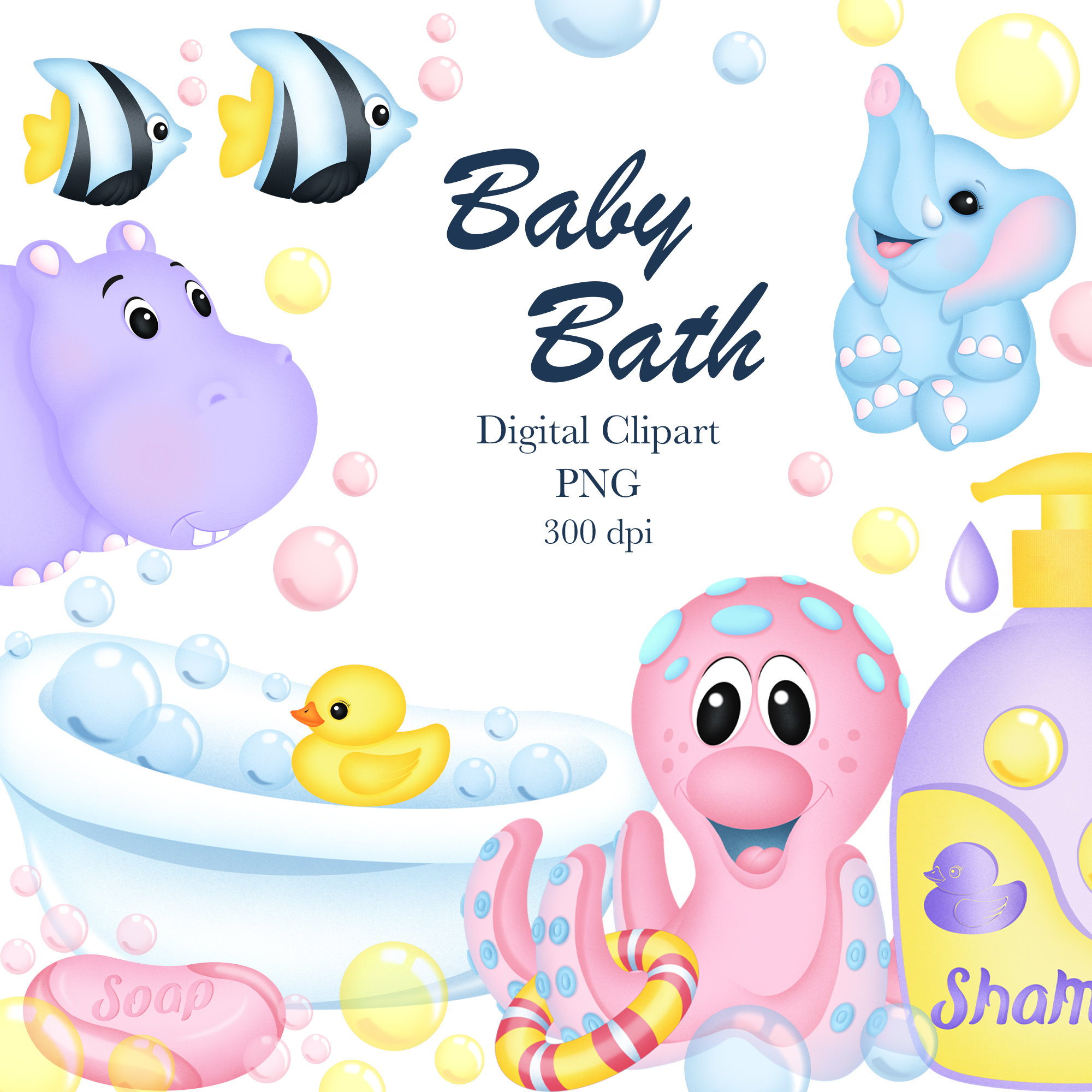Baby Bath Clipart, Baby Clipart, Cute baby Clipart, Digital Clipart, Soap Clipart, Soap Bubbles Clipart, Baby Shower Clipart, Bath Clipart