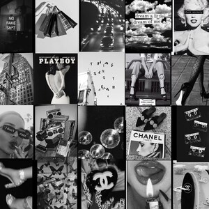 Black and White Collage Kit (30 Prints) Fashion Photo Collage Wall, Aesthetic Dorm Decor, Trendy Bedroom Wall Art, Chic Monochrome Decor image 1