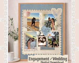 Custom Wedding / Engagement (Digital Download) Personalized Anniversary Gift, Wedding Photo Gift, Wedding Memory Wall Art, Wedding Keepsake
