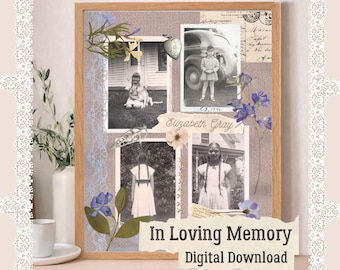 Collage personalizado en memoria de un ser querido (descarga digital), arte conmemorativo, lámina de recuerdo vintage, regalo de condolencia personalizado, celebración de la vida.