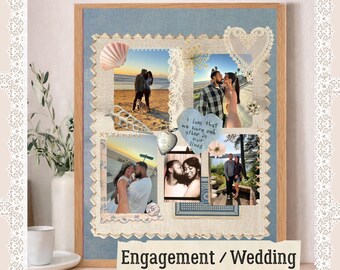 Collage personalizado para bodas/compromisos: regalo de aniversario personalizado, marco de fotos de boda, decoración de pared para recordar la relación, recuerdo de boda.