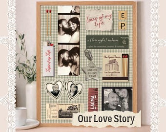 Collage personalizado de historia de amor – Regalo de aniversario personalizado, marco de fotos para parejas, arte mural para recordar la relación, recuerdo de pareja, regalo