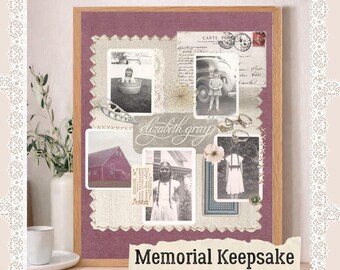 Collage conmemorativo personalizado, en memoria de, lámina conmemorativa vintage, regalo de condolencia personalizado, celebración de la vida, arte de recuerdo.