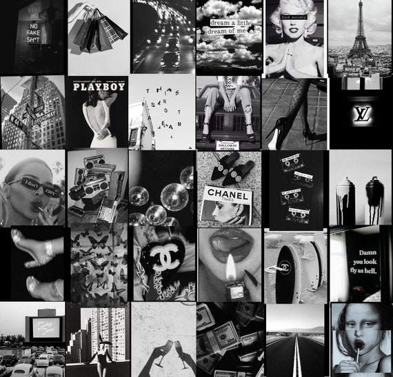 Black and White Collage Kit (30 Prints) Fashion Photo Collage Wall, Aesthetic Dorm Decor, Trendy Bedroom Wall Art, Chic Monochrome Decor