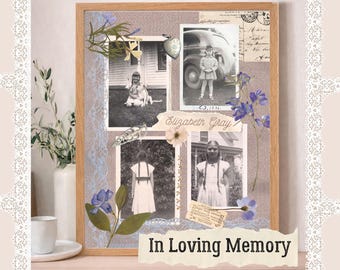 Collage personalizado en memoria de un ser querido, impresión fotográfica conmemorativa, regalo de condolencia personalizado, póster de celebración de la vida, arte mural de recuerdo, estilo vintage.