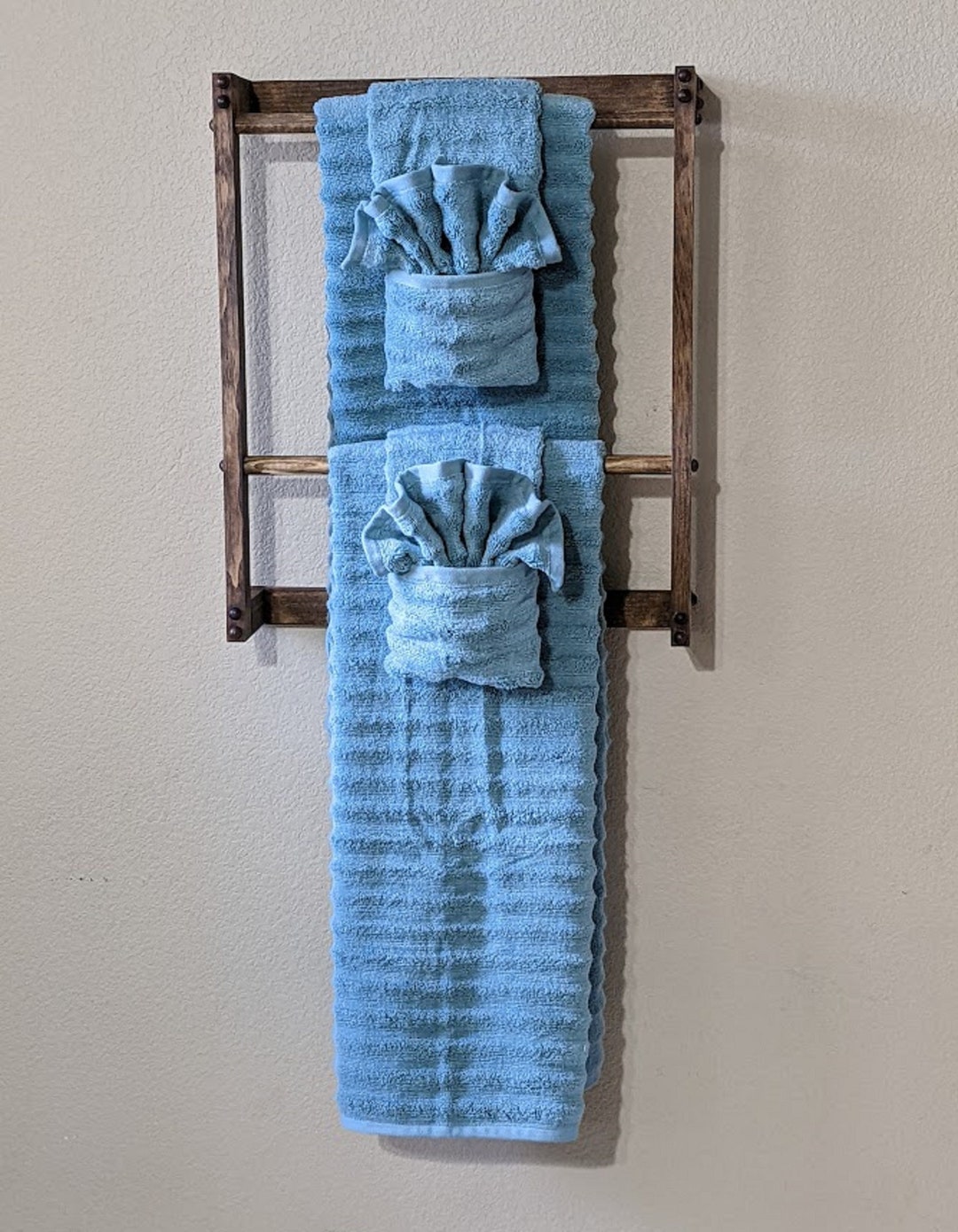 Farmhouse Rustic Wall Mounted Bathroom Towel Ladder Rack Shelf Etsy