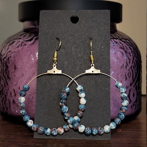 Blue and Orange Rainflower Jade Beaded Earrings