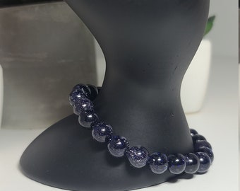 Night Sky Blue Goldstone Beaded Bracelet