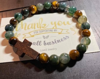 Wooden Cross Beaded Bracelet