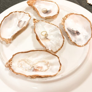 gold oyster shell ring & trinket dish (LARGE) bridesmaid + wedding gift, beach home decor, friend gift, shell jewelry tray