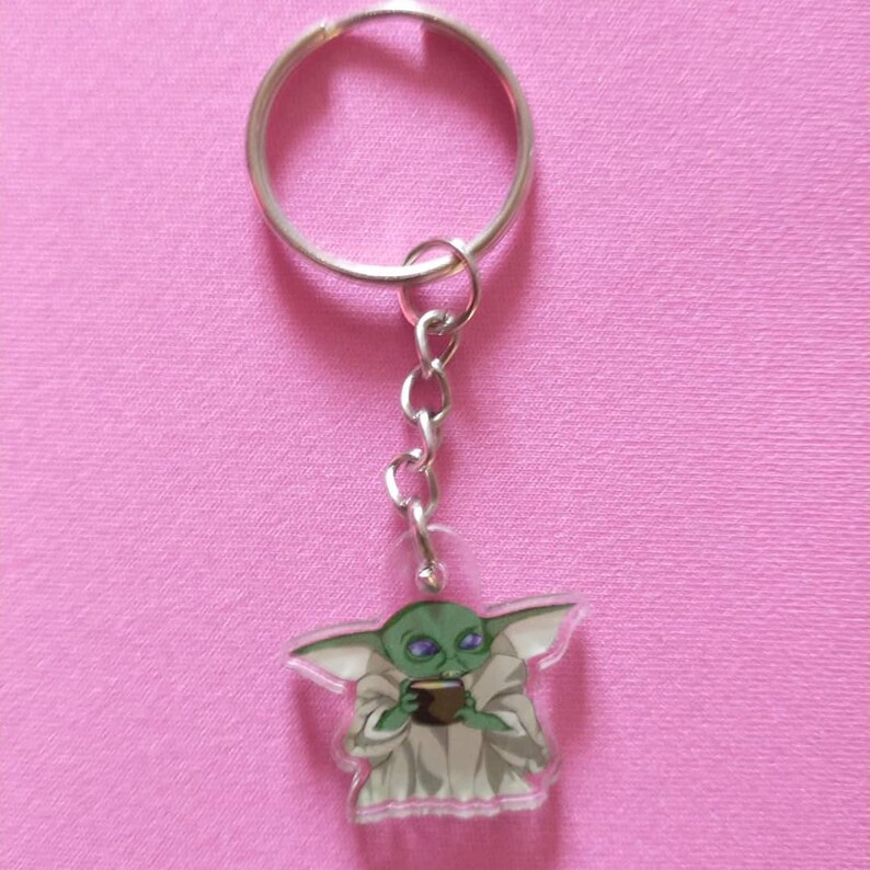 cute kawaii acrylic keychain. Trippy Baby yoda keychain
