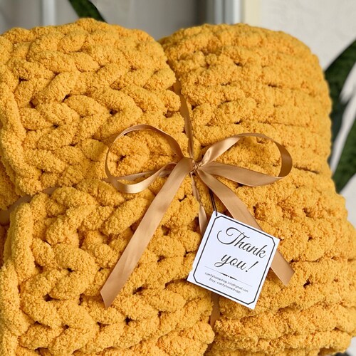 Mustard Yellow Knit Blanket Yellow Throw Blanket Chunky Etsy