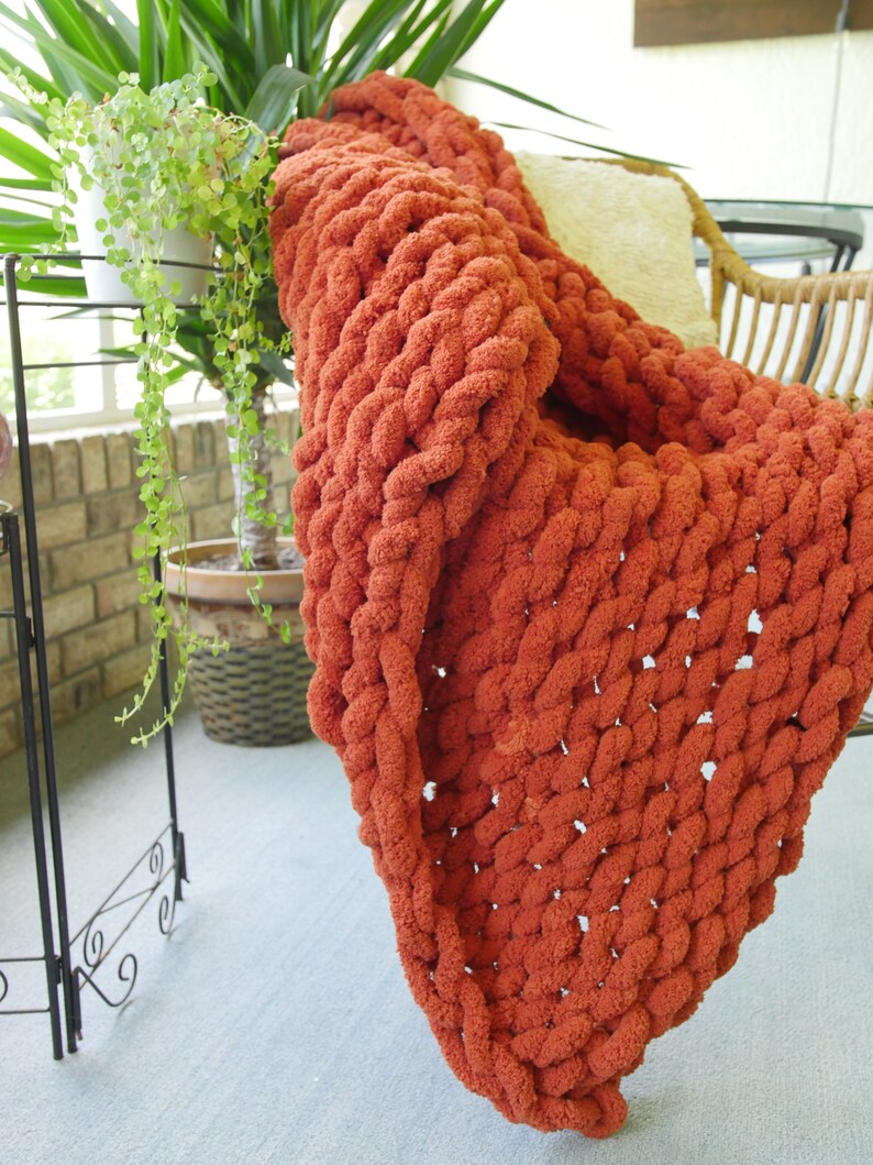Chunky Knit Blanket in Rust Blood Orange Throw Blanket Rust Etsy
