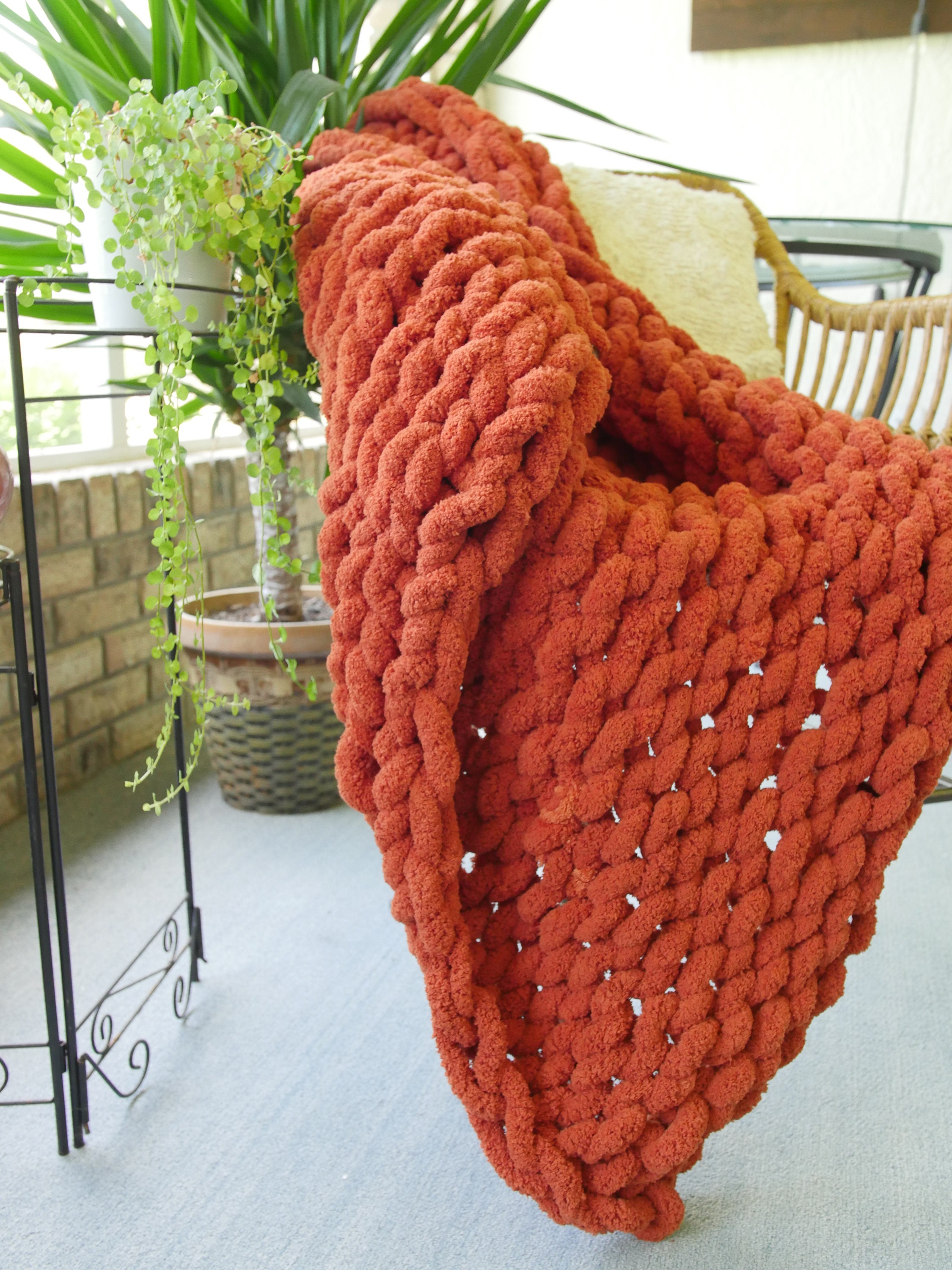 Chunky Knit Blanket in Rust Blood Orange Throw Blanket ...