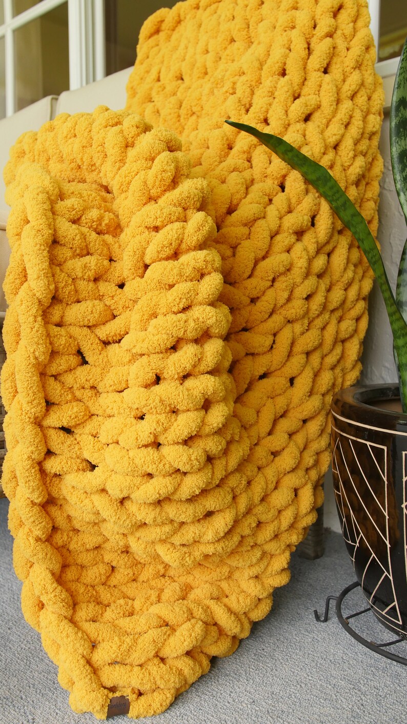Chunky Knit Blanket Yellow Throw Blanket Mustard Yellow Non Etsy