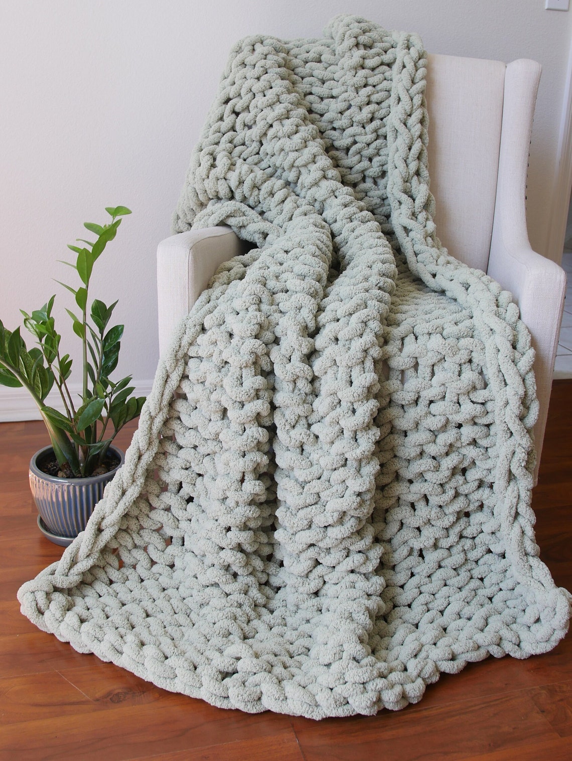 Sage Green Blanket Sage Throw Blanket Large Chunky Knit Etsy