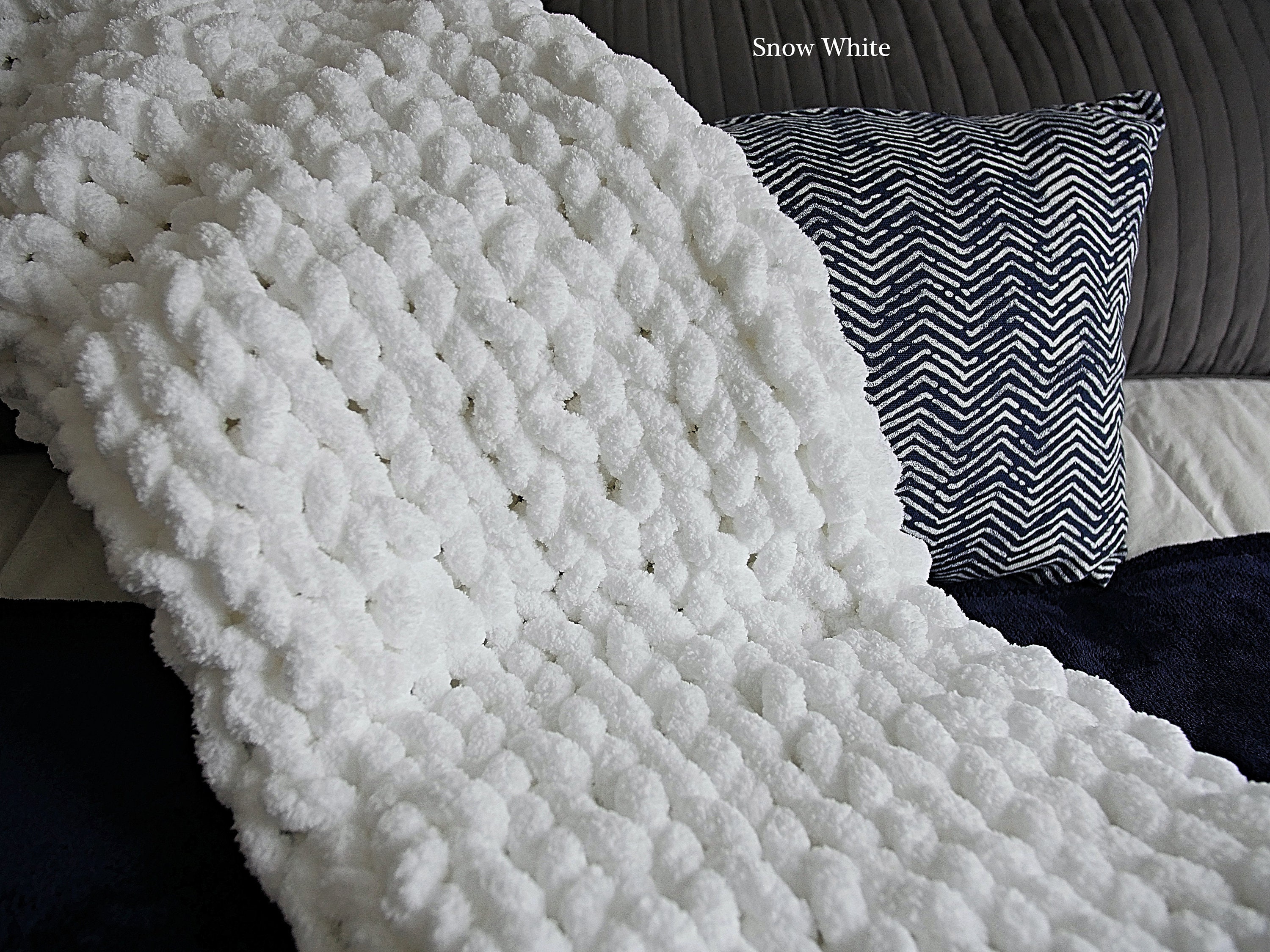 White Chunky Knit Blanket White Throw Blanket Knitted Etsy