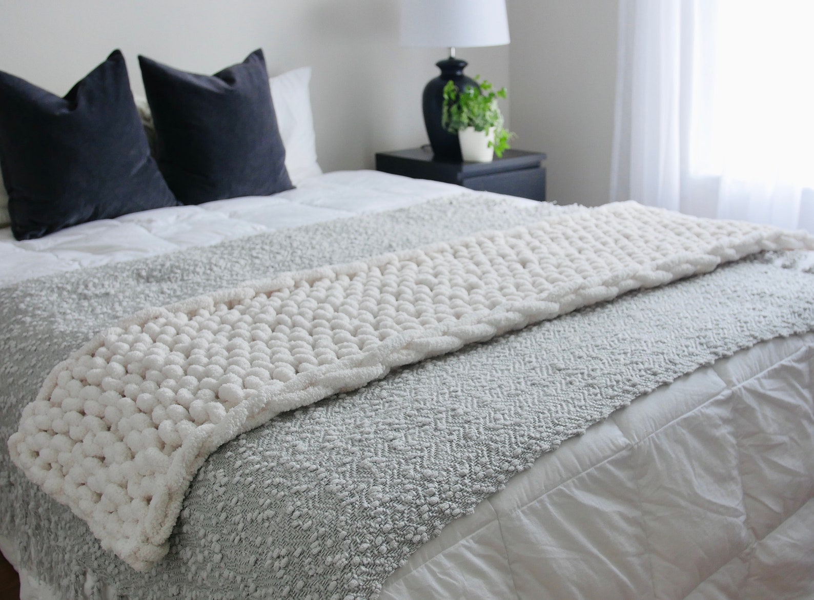 Knit Bed Runner Knit Bed Scarf Twin Bed Runner Queen Bed Etsy