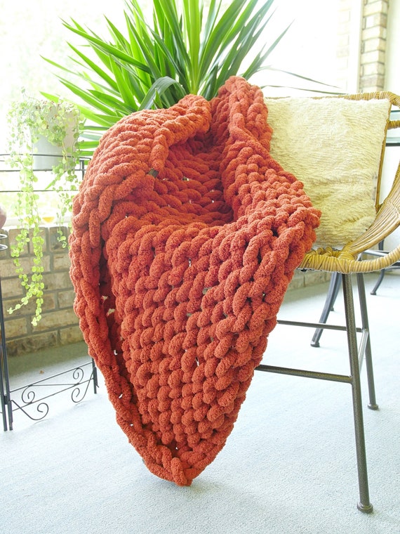 Rust Throw Blanket Rust Chunky Blanket Fall Knit Blanket Etsy