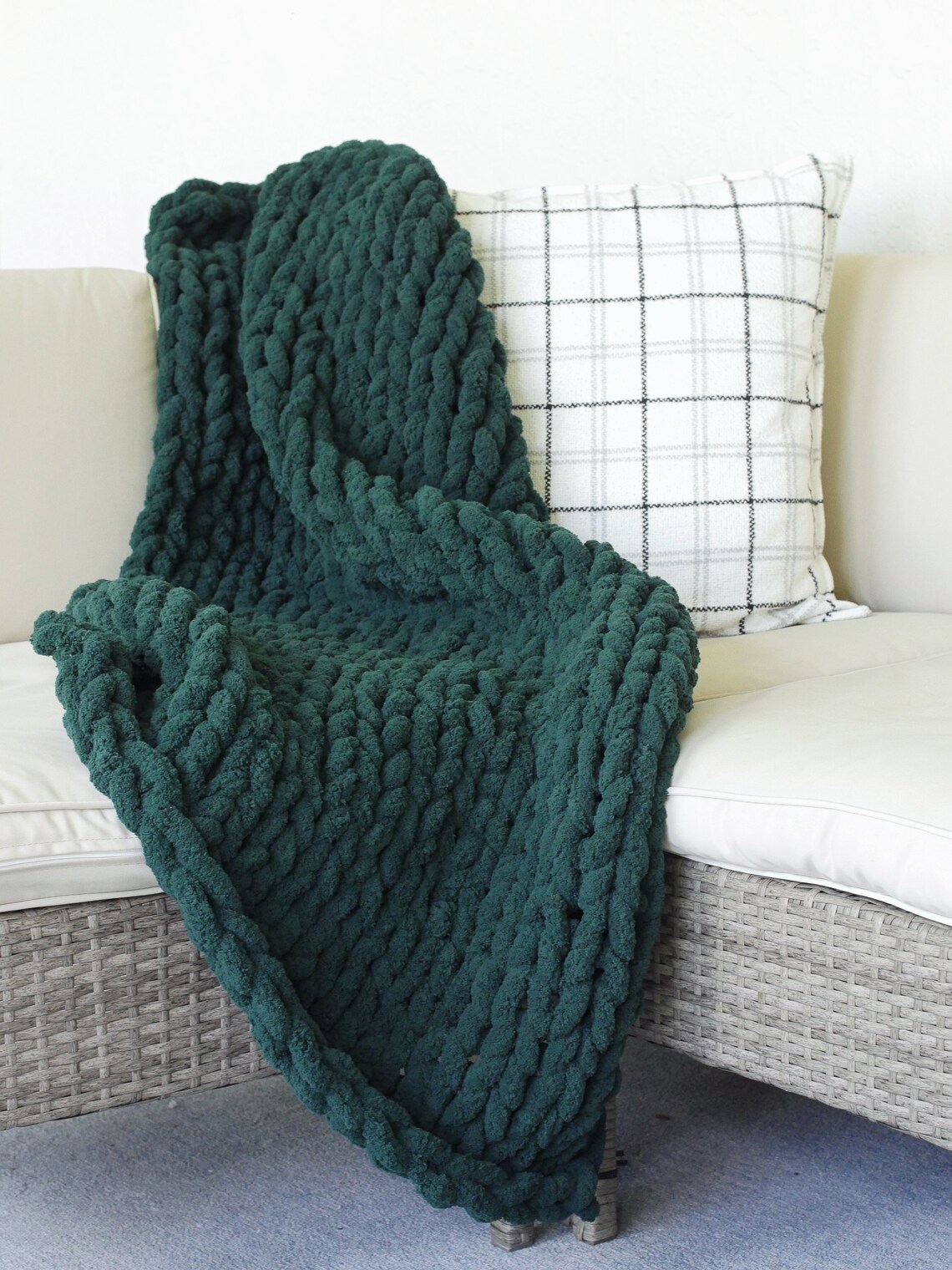 Chunky Knit Blanket Emerald Green Throw Blanket Dark Green Etsy