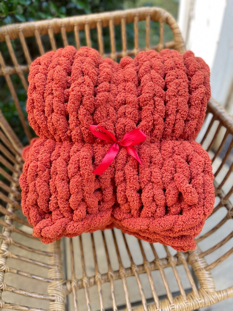 Rust Throw Blanket Rust Chunky Blanket Terracotta Blanket Etsy