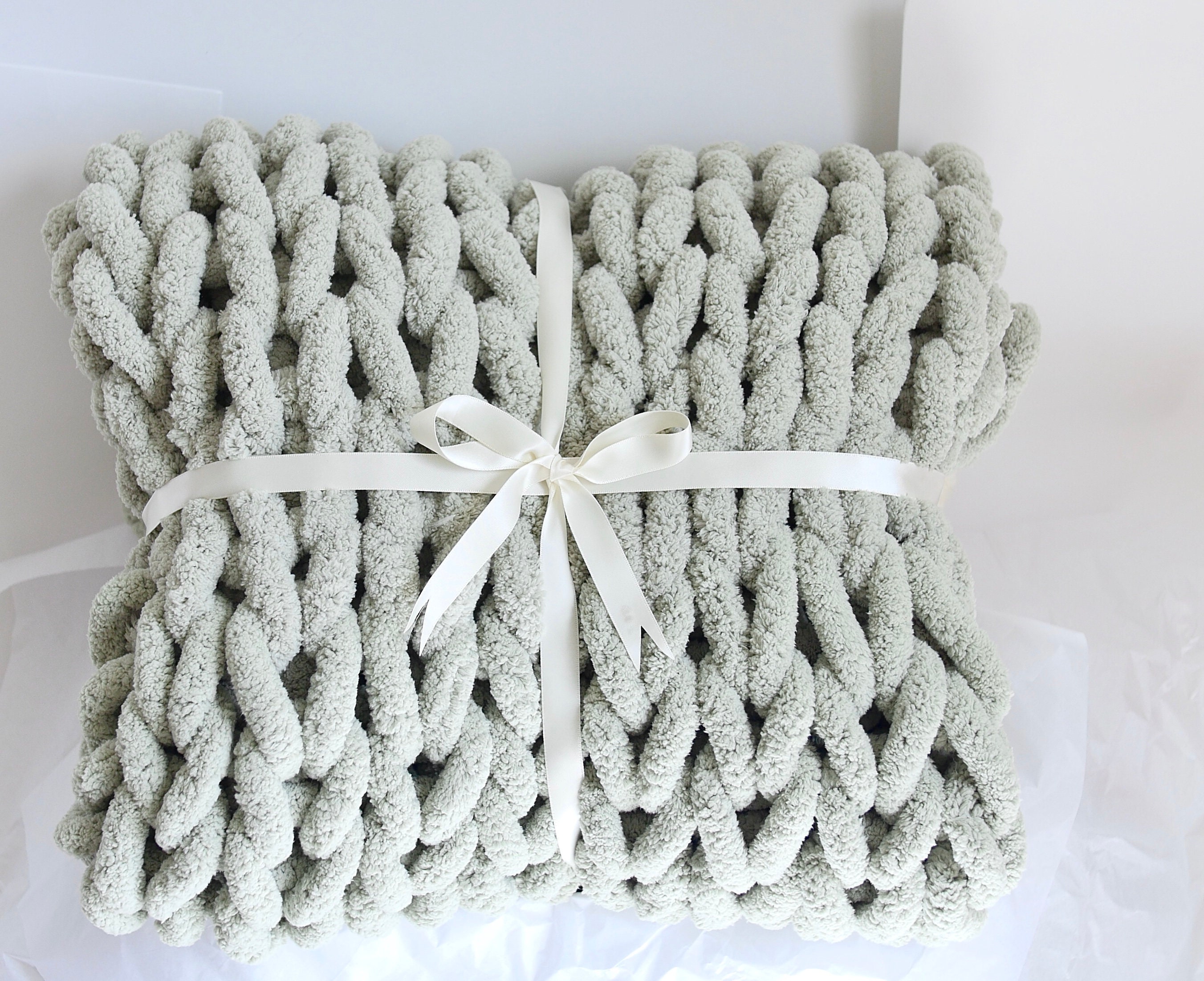 Sage Green Blanket Sage Throw Blanket Chunky Knit Blanket Etsy
