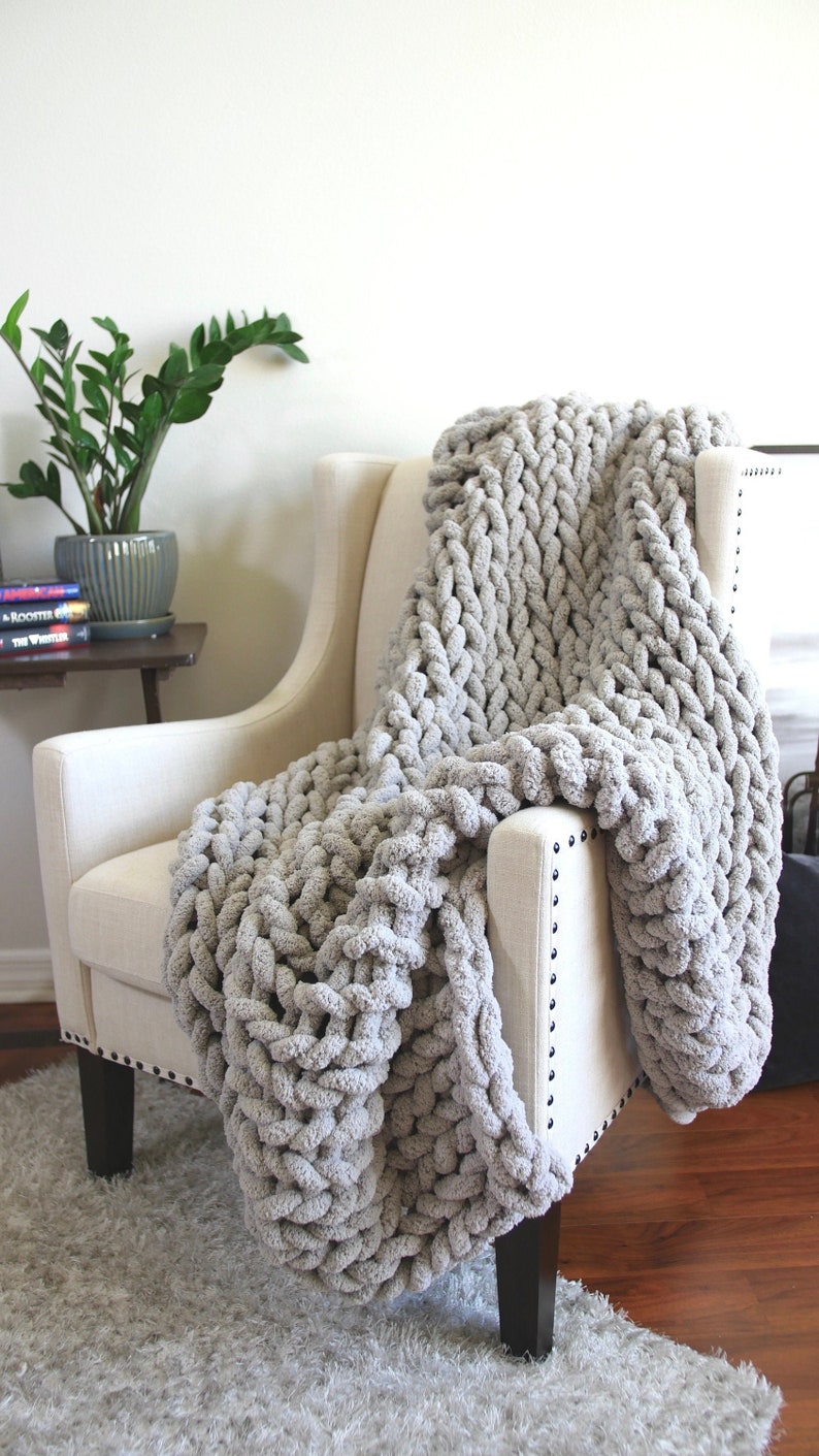 Gray Chunky Knit Blanket Chenille Large Knit Blanket Gray Etsy